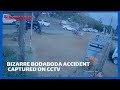 Bizarre bodaboda accident captured on CCTV camera, rider, and passenger escaped with minor injuries