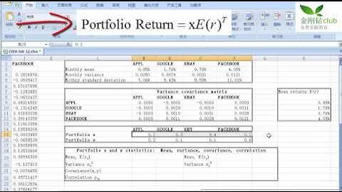 Excel金融应用(用矩阵计算投资组合方差)