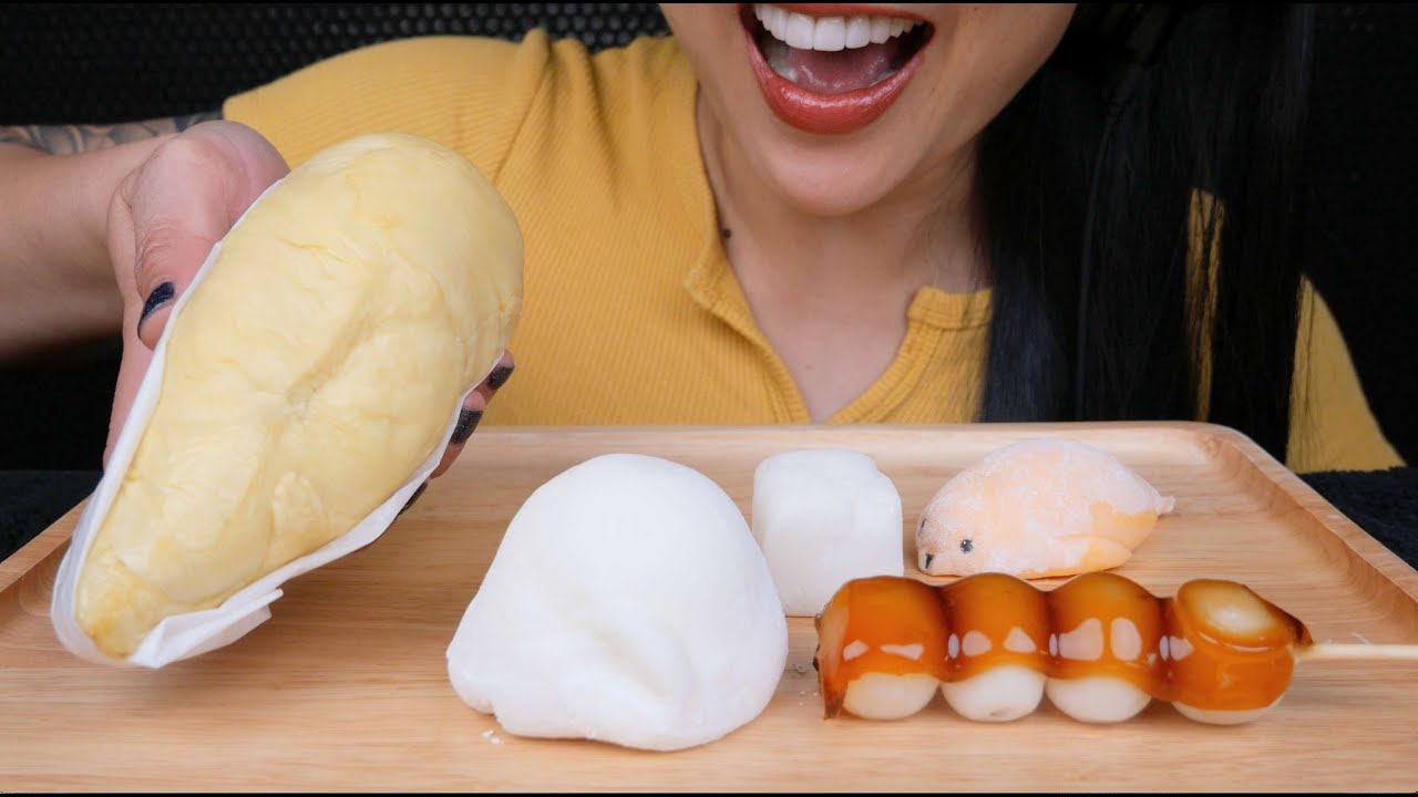 SIMPLE FOODS: FRESH DURIAN + MOCHI (ASMR SOFT CHEWY ASMR EATING SOUNDS) LIGHT WHISPERS | SAS-ASMR