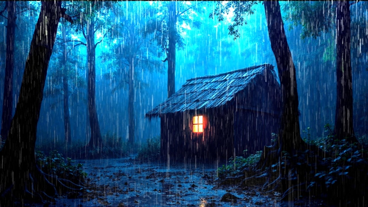 Relax and Sleep with Rain Sounds – Heavy Rain and Thunder in a Dark ...