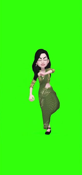 Cartoon Indian woman in Saree B Boying dance Green Screen No Copyright