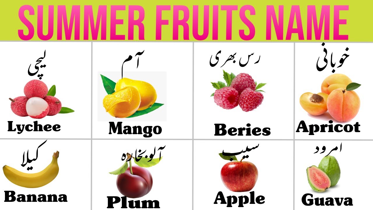 10 Summer fruits name|Summer season fruits in English and Urdu|EZM ...