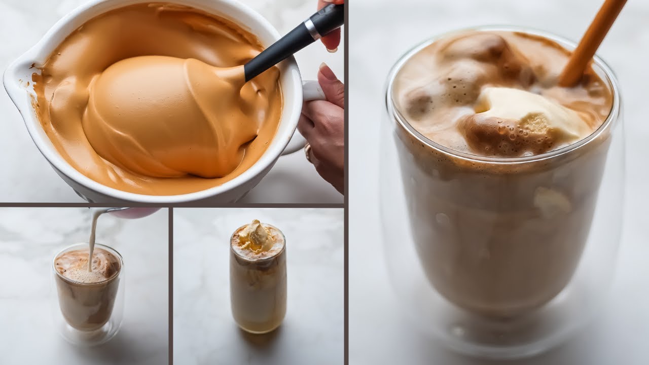 رغوه الكابتشينو اللذيذه بكميه وفيره iced coffe  اكثر مشروب منعش ويفوقكم ف الجو ده و ف دقيقه