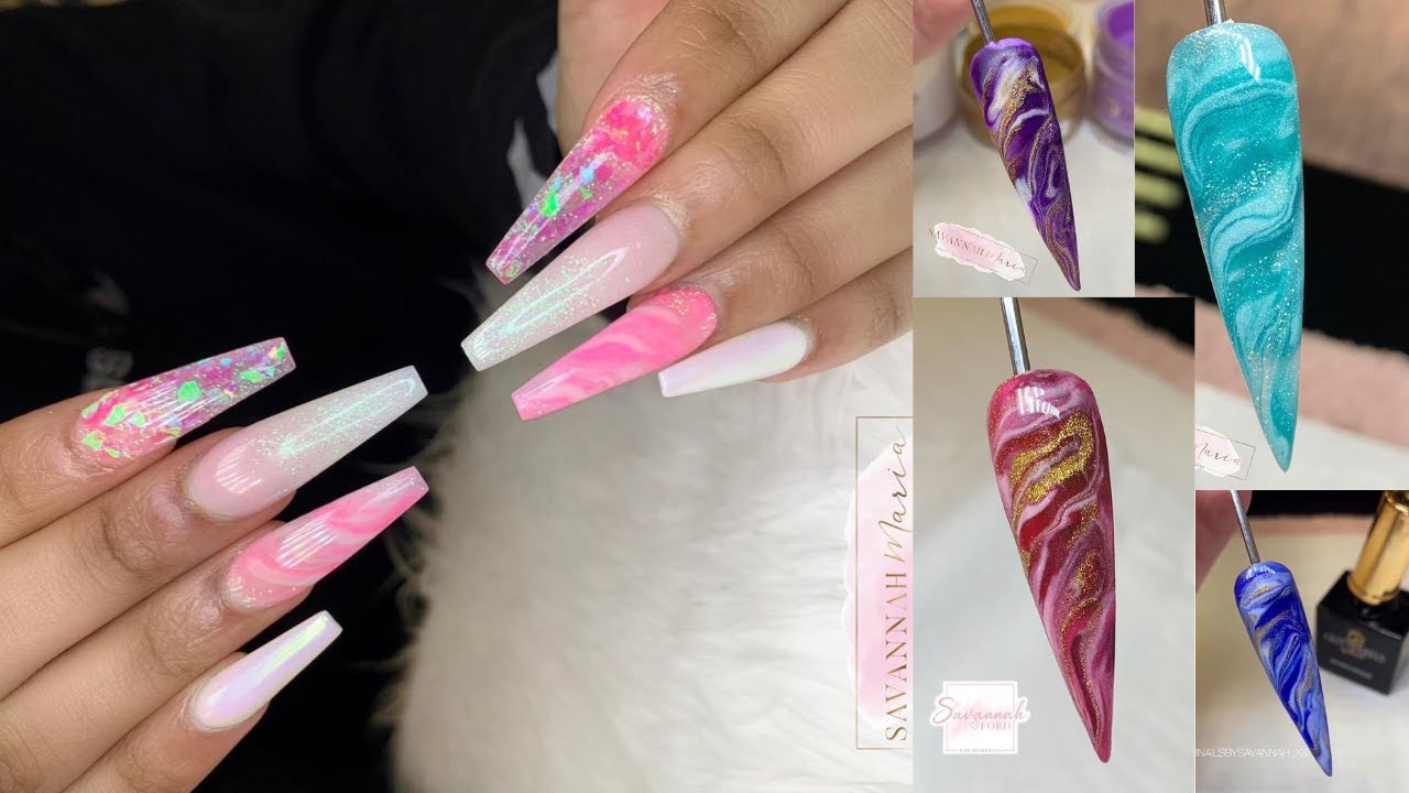 MARBLE NAIL ART TUTORIAL | GLITTERBELS COLOR ACRYLIC POWDER SWATCHES COMPILATION | NAILS FASCINATION