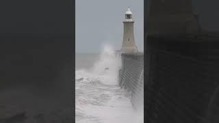 Tynemouth Lighthouse in rough Sea