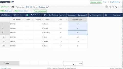 OpenBOM - create multi-level cost rollup