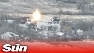 Ukrainian artillery destroy Russian soldiers hiding in dugouts and buildings