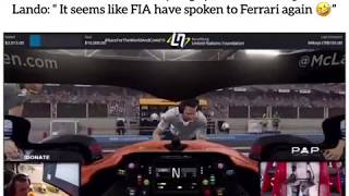 Lando norris jokes with charles leclerc that ferrari is cheating when
asks why his suddenly 1 second slower than the rest of field. th...