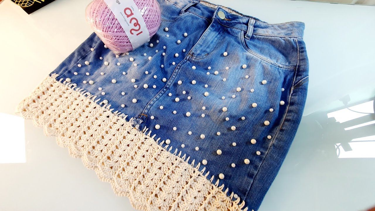 Customizando Minha Saia Jeans com Crochê – Usando a Linha AMI da Textil Piratininga