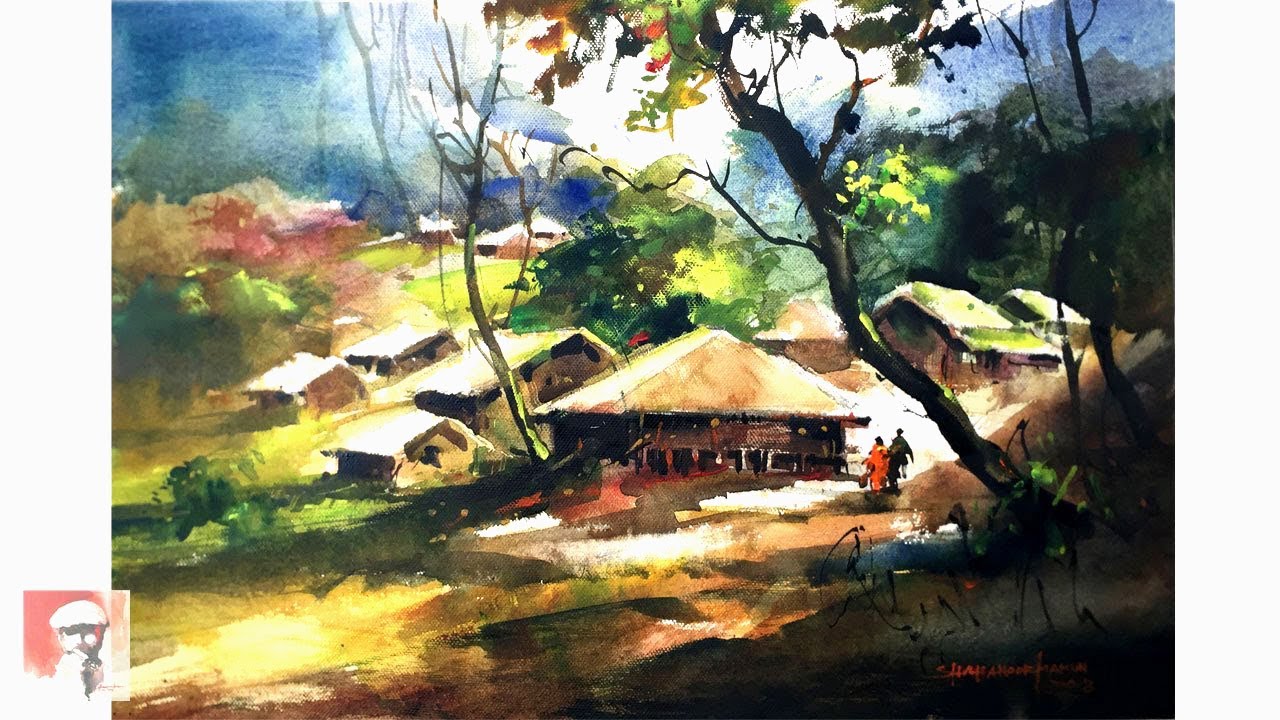 How to paint a village in watercolor Painting | Watercolour Landscape ...