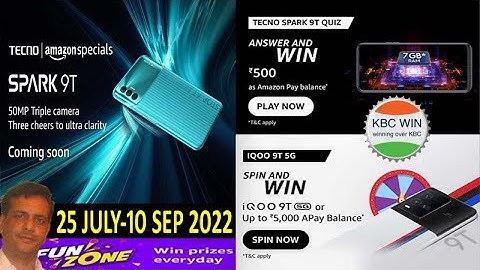 Amazon Tecno Spark 9T Quiz Answers | IQOO 9T 5G Quiz Answer | Amazon Specials #kbcwin #answerandwin