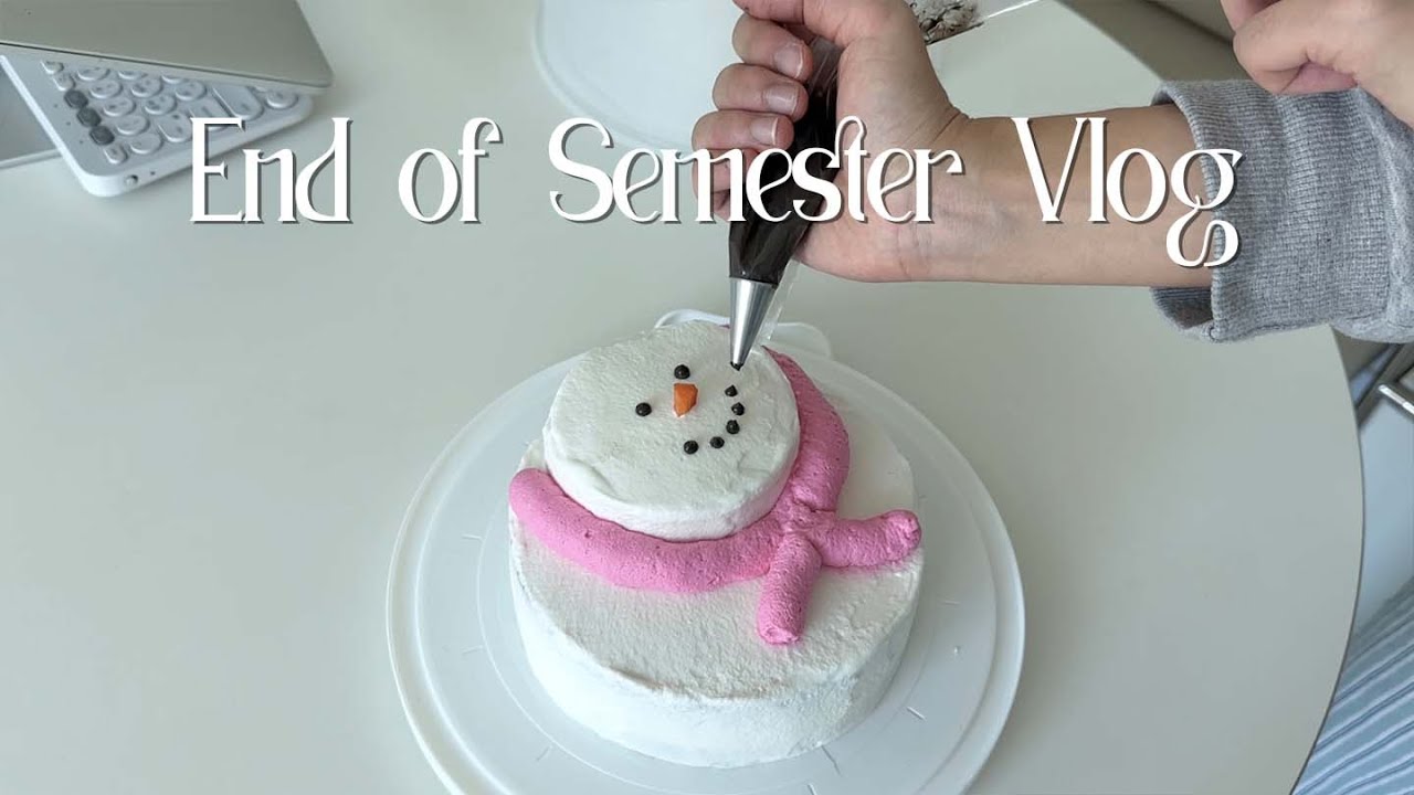 vlog | 종강 전 기말고사 벼락치기, 눈사람 케이크 만들기, 한복 최종 작품 완성, 대학생의 바쁜 일주일 브이로그