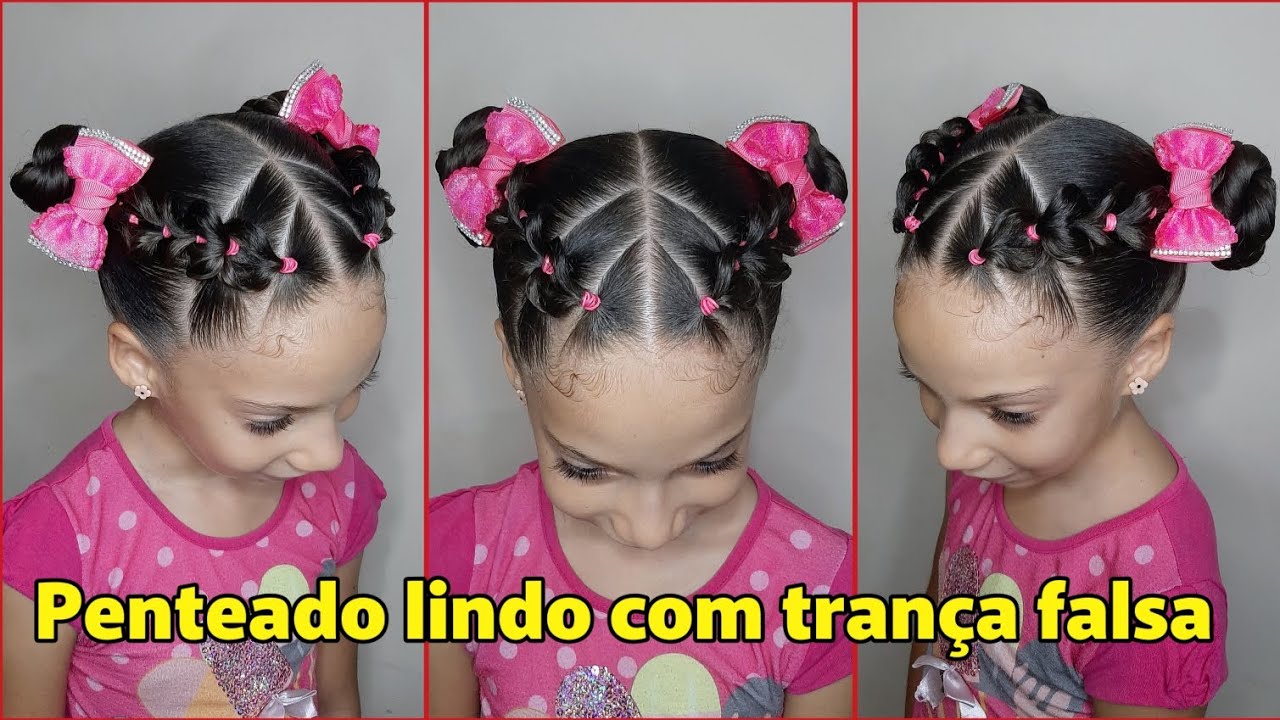 Penteado Infantil Fácil com Trança Falsa e Ligas  Easy Hairstyle with  Braids and Elastics for Girls 