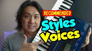 Roland E-X30 Recommended Style & Voice Combinations
