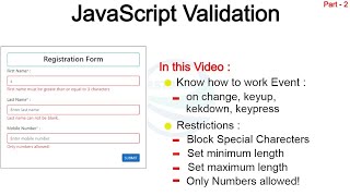 JavaScript Validation | different types of restrictions | registration form | form validation