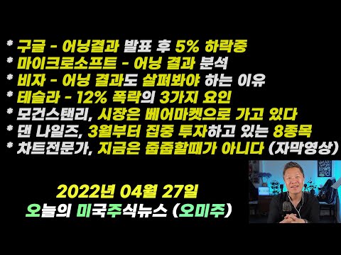 (오늘의 미국주식뉴스) 테슬라, 12% 폭락의 3가지 요인 / 구글, 어닝결과 발표 후 5% 하락중 / 마이크로소프트 어닝 결과 분석 / 비자 어닝 결과도 살펴봐야 하는 이유