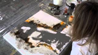 Acrylbild  Marmormehl geschüttet, Pigmente, Golden Flow