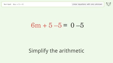 Solve 6m+5=0: Linear Equation Video Solution | Tiger Algebra