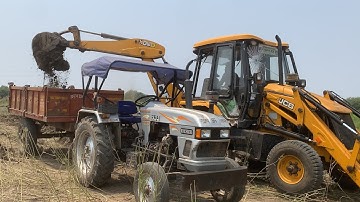 New JCB 3dx Machine Loading Mud in Eicher 333 tractor and John Deere With Mahindra 415 Di tractor