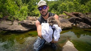 Rescuing BABY Raccoon From Drowning In Creek!! (life saved)| Jiggin' With Jordan