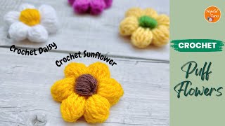 Crochet Puff Flowers | Easy crochet flower for beginners - Crochet puff stitch Daisy / Sunflower screenshot 4