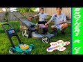 Lawn Mower | Helping Brother Mowing Lawn with Toy Lawn Mower!