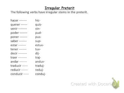 Irregular Preterite Chart