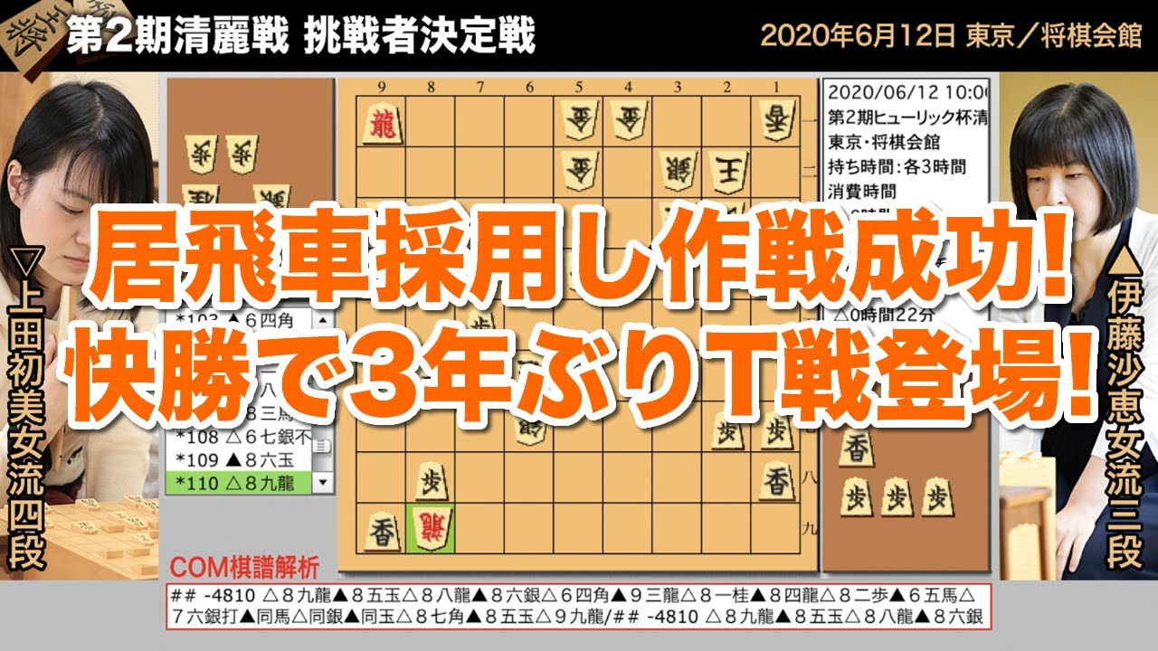 第2期ヒューリック杯清麗戦 挑戦者決定戦 伊藤沙恵女流三段 上田初美女流四段 将棋棋譜 Youtube