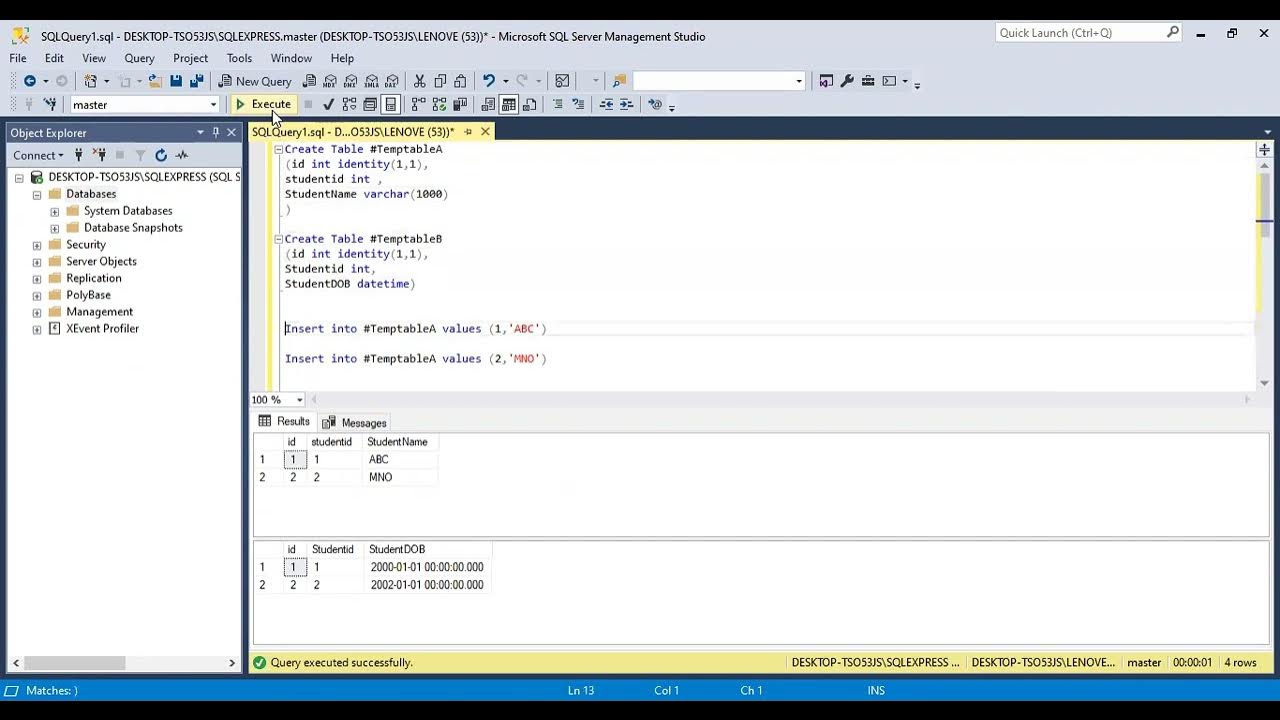 Join two temp table in sql server YouTube