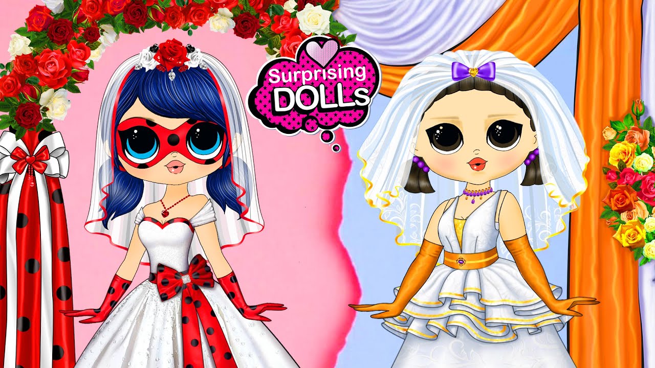 Ladybug Wedding vs Squid Game Doll Wedding Dress  - DIY Paper Dolls & Room Design