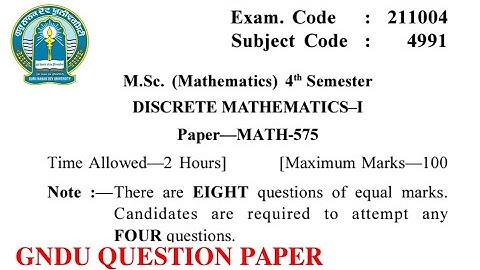 Gndu MSc Mathematics 4th Semester Discrete Mathematics Question Paper || MSc Math 4th Sem Paper