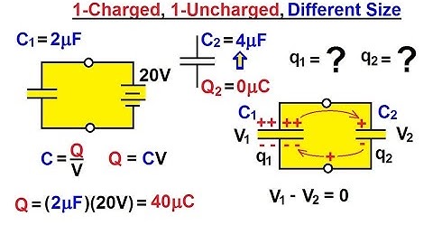 Physics - E&M: Dis- and Re-Connecting Capacitors (2 of 16) 1-Charged, 1-Uncharged, Different Size