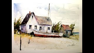 Sailboat &amp; Beach Seascape Scene in Watercolor - with Chris Petri