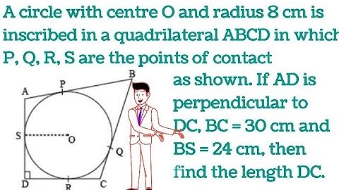 A circle with centre O and radius 8 cm is inscribed in a quadrilateral ABCD in which P, Q, R, S are
