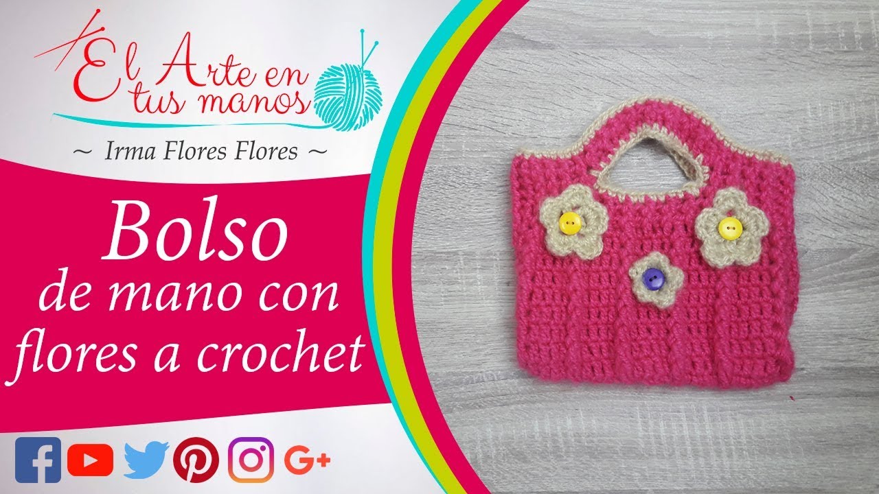 BOLSO MANO CON FLORES A CROCHET PASO A - YouTube