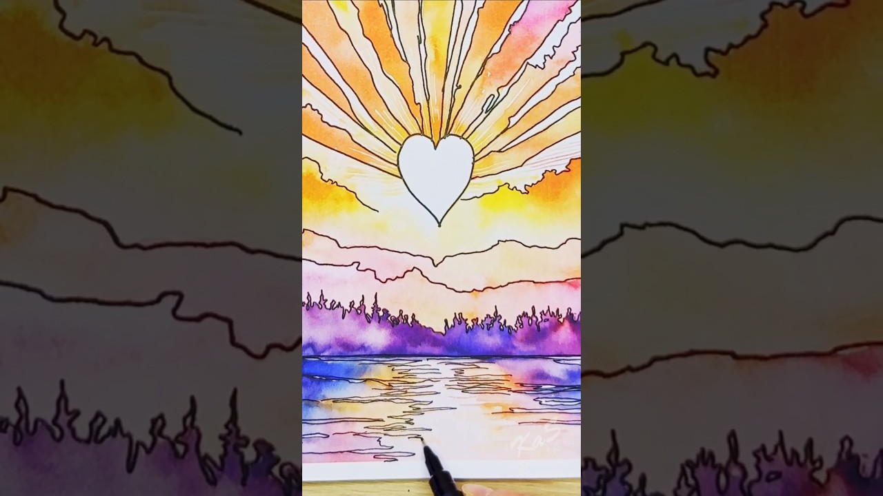 Reverse Coloring a Sunset Heart 🧡 (Satisfying Art)
