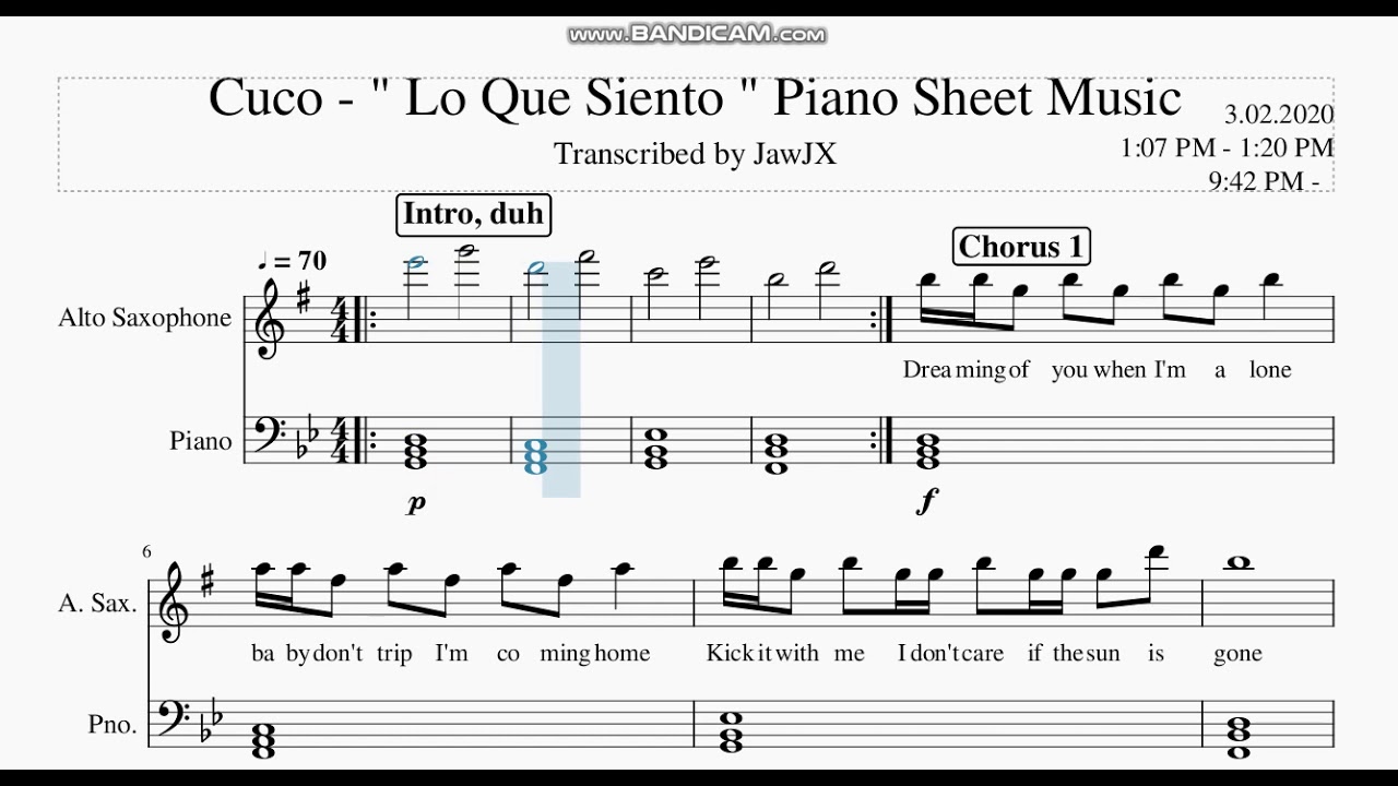 Cuco Lo Que Siento Alto Saxophone Sheet Music Youtube
