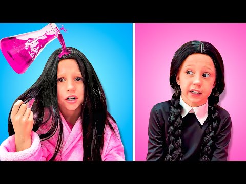 Видео: Настя и Уэнсдей в "Розовое или Черное" Челлендж