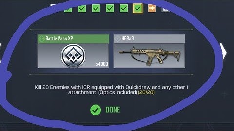 COD Mobile Kill 20 Enemies with ICR equipped with Quickdraw and any 1 attachment (Optics included)
