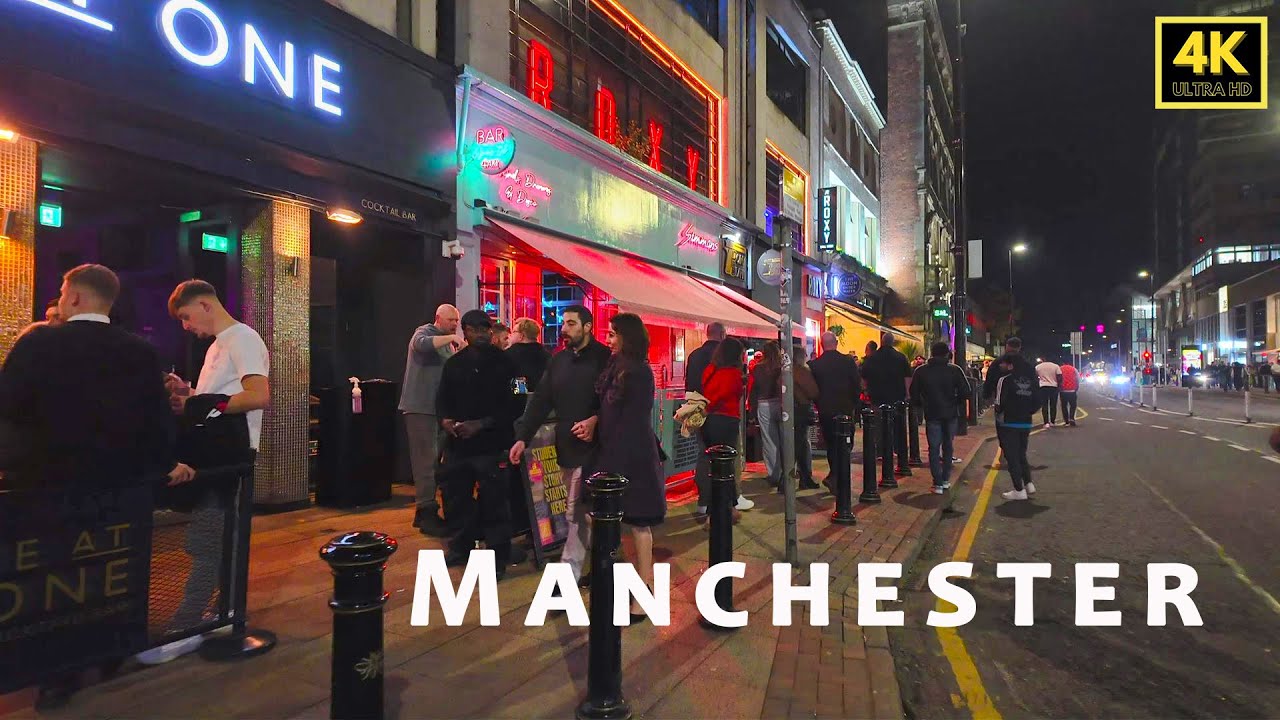 🇬🇧 Manchester nightlife walking from Canal Street to Exchange Square via China Town and Deansgate