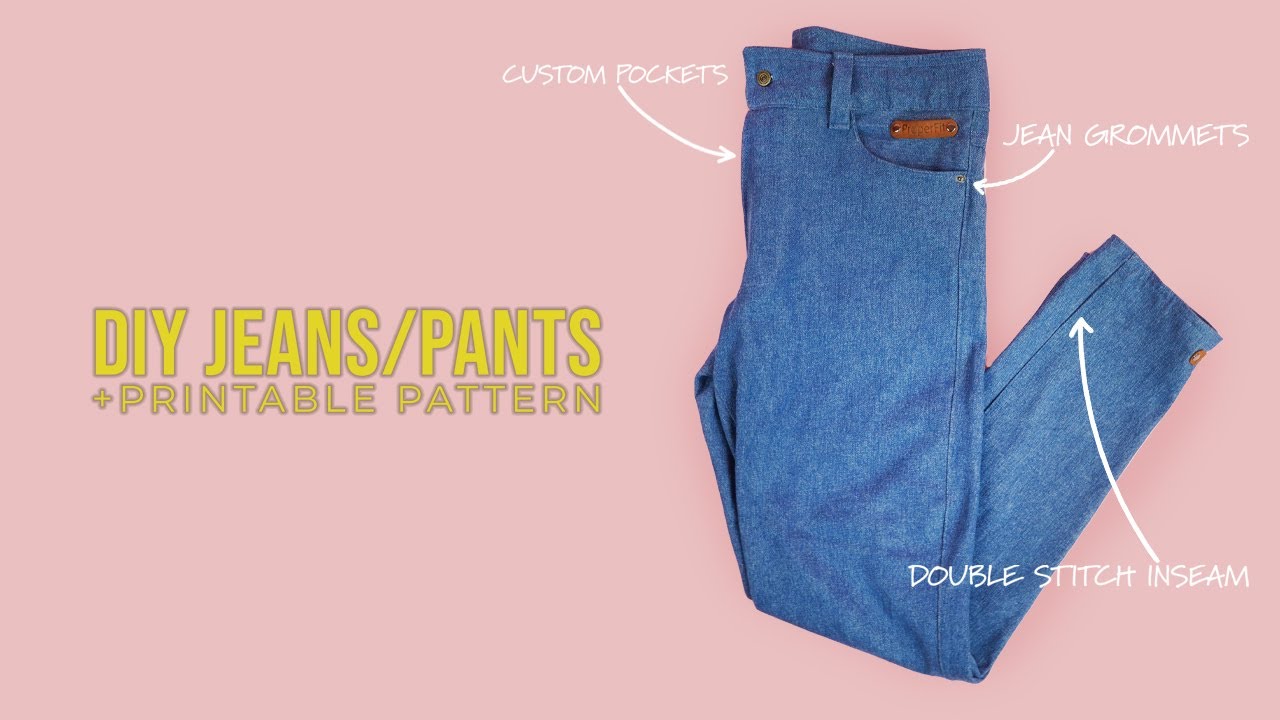 DIY Jeans (Pants) + PRINTABLE PDF SEWING PATTERN (EASY STEP BY STEP SEWING  PROJECT) 