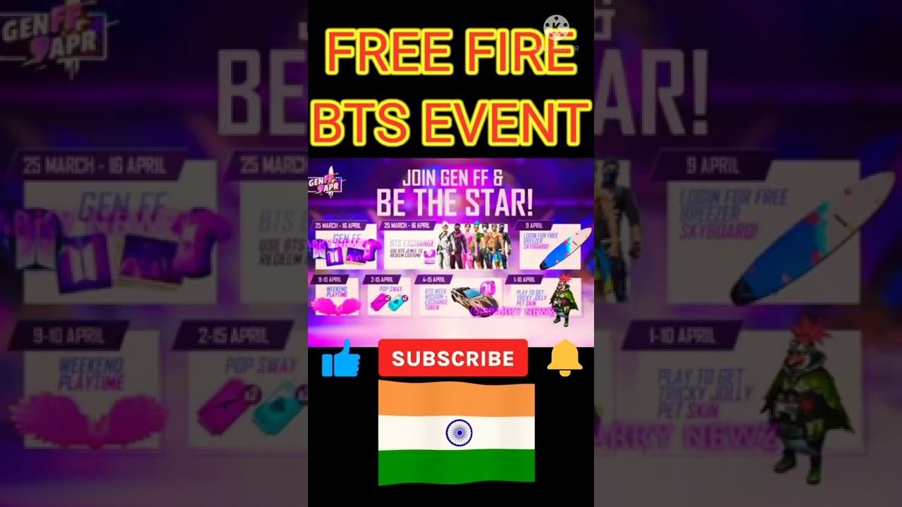 free fire bts event calendar 🇮🇳इंडियन server 25 march start 
