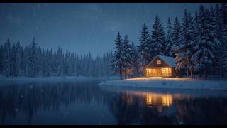 Snowy Lakeside Cabin 🌙❄️ Relaxing Winter Night Ambience