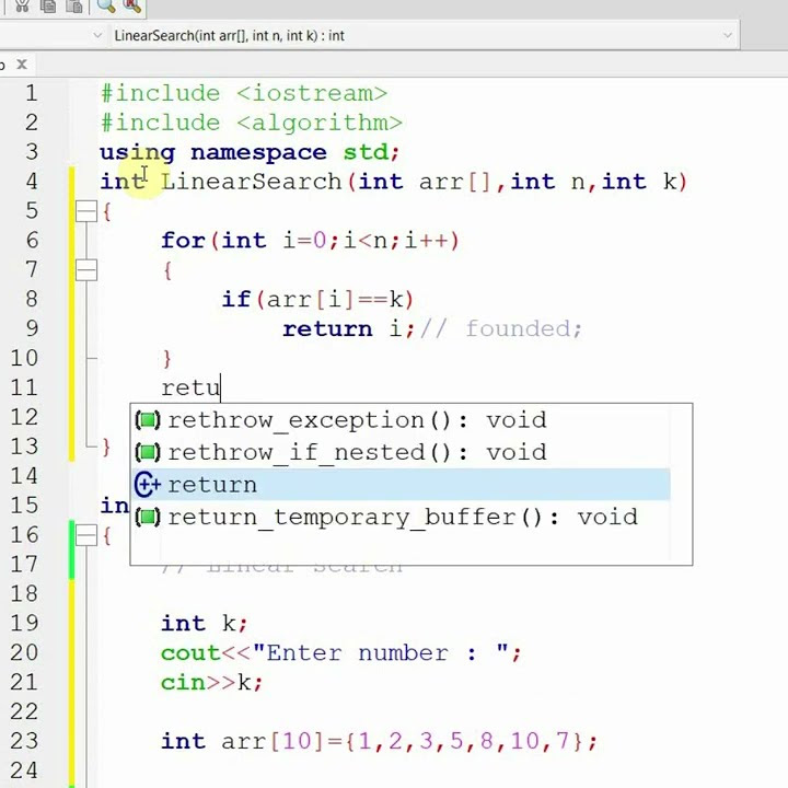 Linear Search Algorithms C++ - YouTube