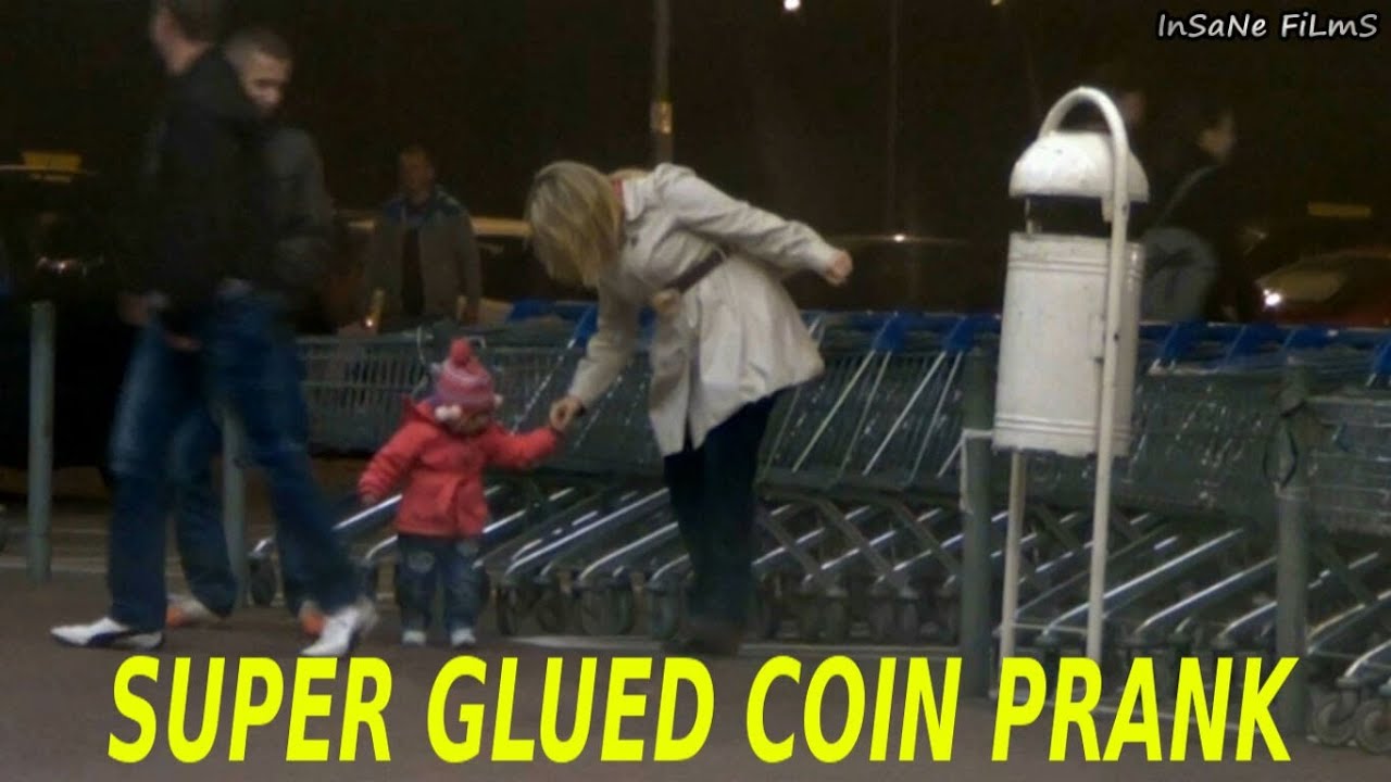 glued coin prank