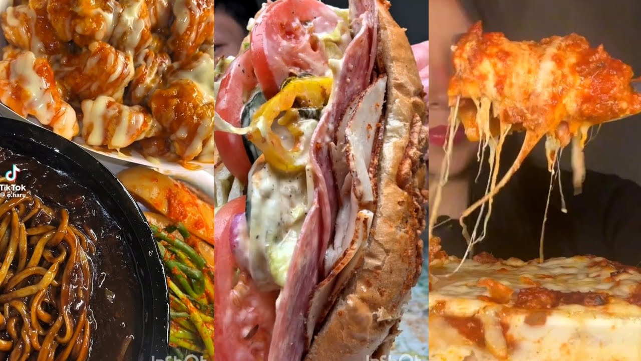TIKTOK MUKBANG COMPILATION SUBWAY LASAGNA SANDWICH BURGERS IN N OUT KOREAN FRIED CHICKEN FRIES