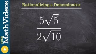 Rationalizing a denominator - free math help on homework, 5root(5) / 2root(10)