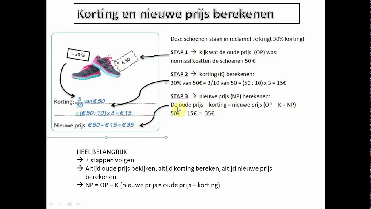 korting en nieuwe prijs berekenen - YouTube