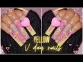 YELLOW VDAY ACRYLIC NAILS/ NAILS FOR BEGINNERS/ACRYLIC NAILS TUTORIAL/ LONG NAILS