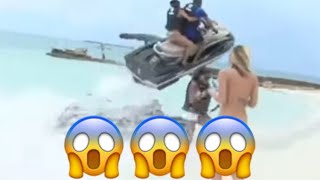 Momento exacto en el que novio de #kimkardashian estrella su moto acuática 😱😱😱😱